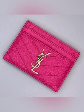 Saint Laurent YSL Monogram Quilted Leather Credit Card Case Shocking Pink